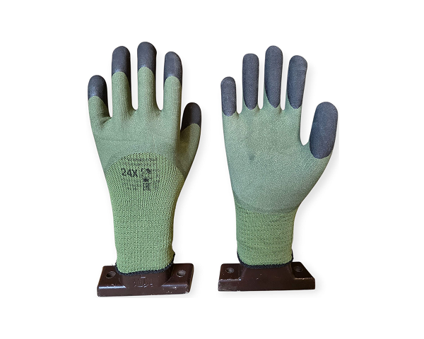 Перчатки акриловые с вспенным латексным покрытием №24Х хаки(с чёрн.пальц.облив 3/4)