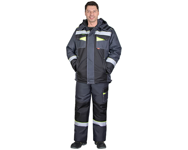 Костюм "ХОВАРД"-М зимний куртка дл.,брюки,т-сер с черным и лимон отд. и СОП 50 мм