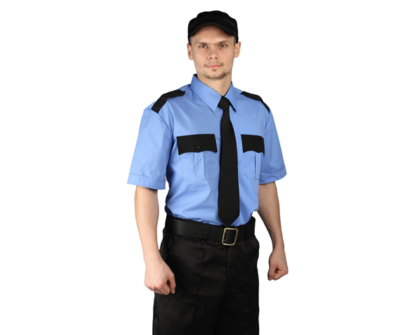 Рубашка мужская Охрана (кор. рукав) голубая с черн