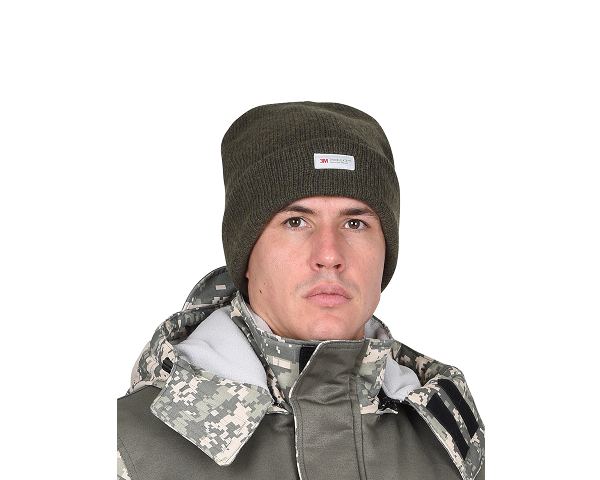Шапка трикотажная темно-зеленая Юка с утеплителем Тинсулейт