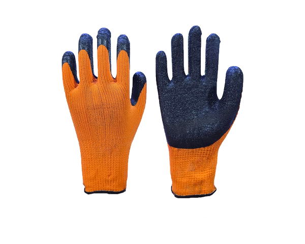 Перчатки акриловые с рифлённым резиновым покрытием №К30(оранж-чёрн.облив