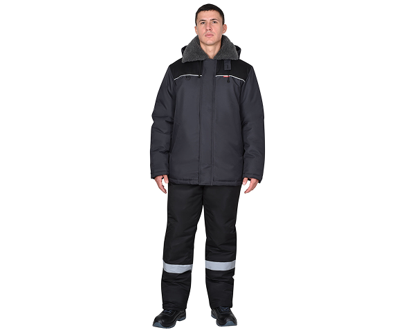 Куртка "МАСТЕР"-М зимняя мужская с мех. ворот и капюш т-серая с черным и СВ кант